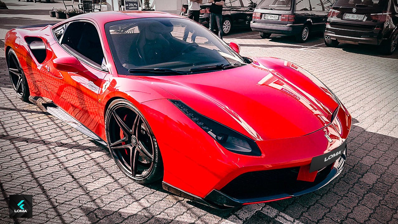 Ferrari 488 GTB on LOMA Forged GTO Custom Wheels in Frozen Beluga Black.