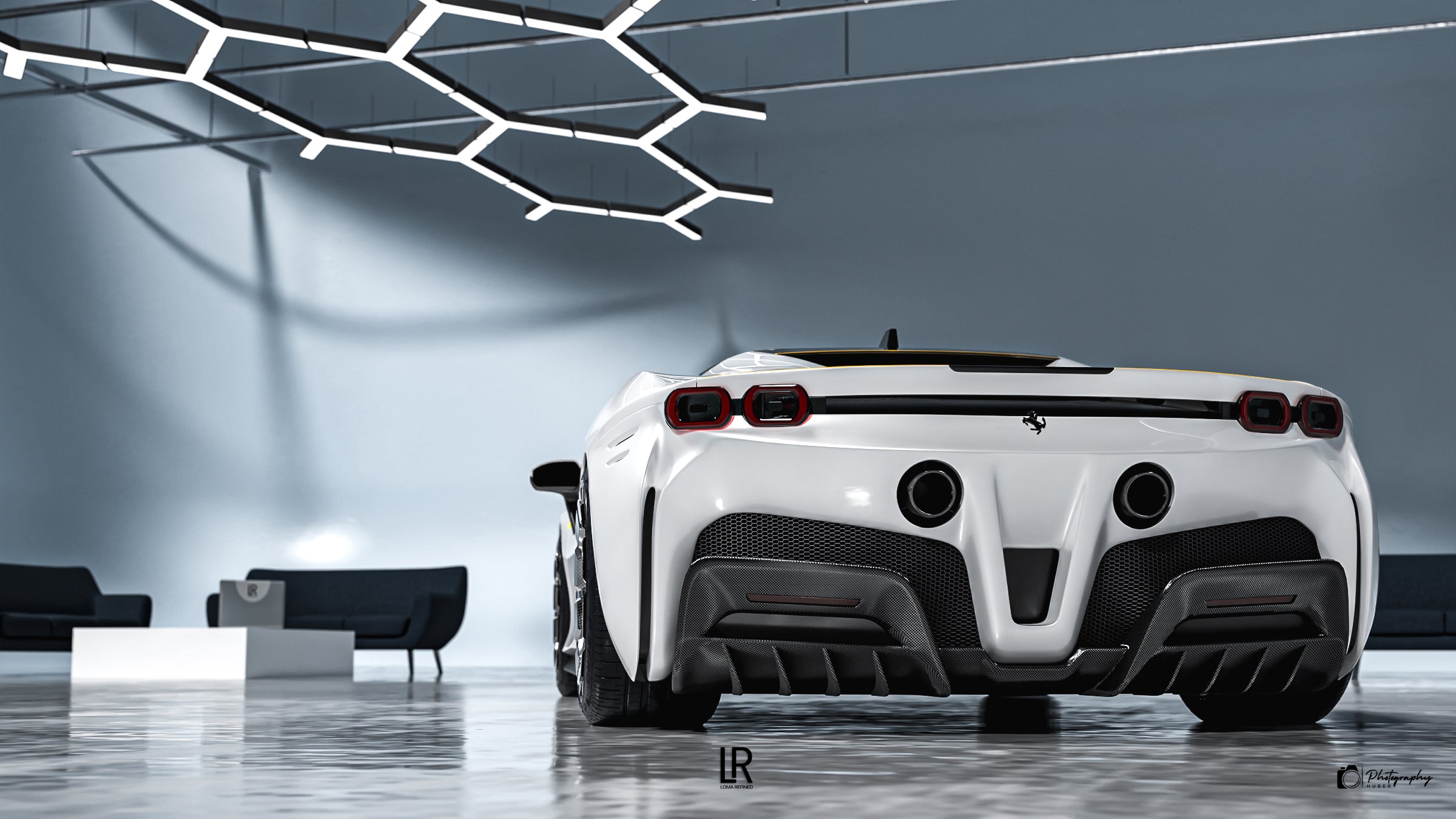 LOMA-Refined-Ferrari-SF90-Stradale-displaying-a-big-carbon-fiber-rear-diffuser_-sport-exhaust-and-super-loud-downpipe.