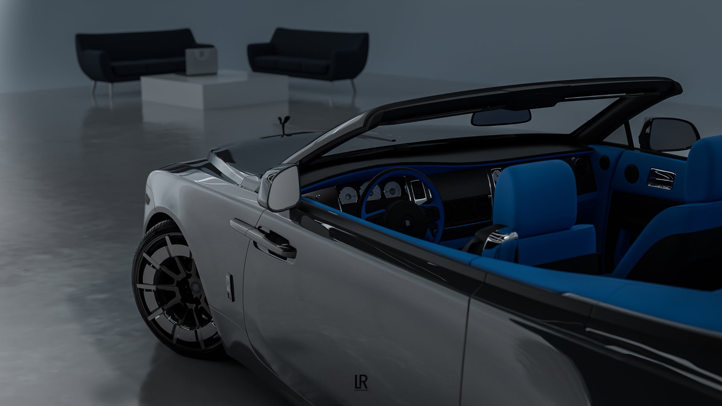 LOMA-Refined-Rolls-Royce-Dawn-22-inch-carbon-wheels-and-custom-blue-interior.