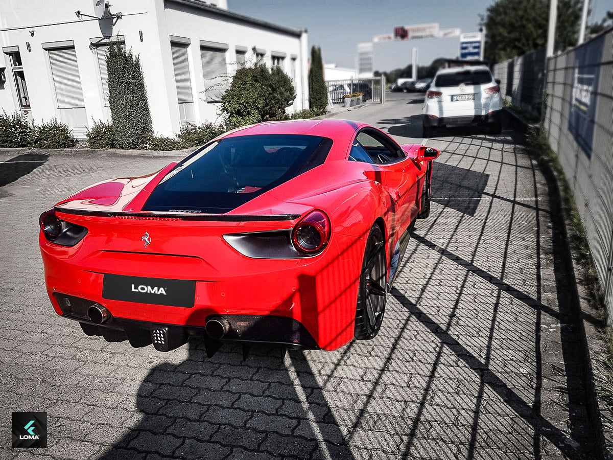 Close-up of LOMA Forged SP1 wheel, luxury upgrade for Ferrari 488 GTB